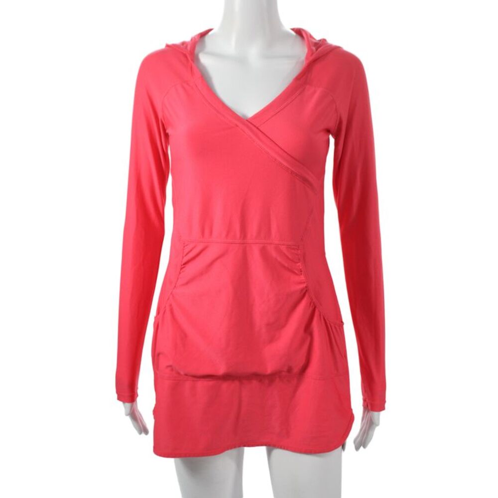 Athleta Womens Pullover Hoodie V-Neck Long Sleeve Pink Polyester Size 2XS